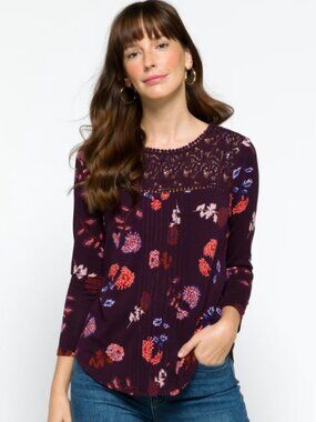 Daniel Rainn: Yoke Knit Top in Dark Purple, size xs